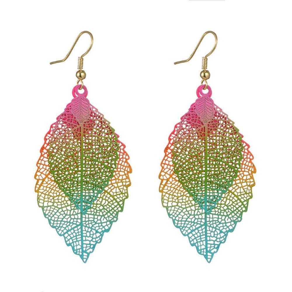 Festival Boho Rainbow Leaf Dangle Earrings - Picture 4 of 5